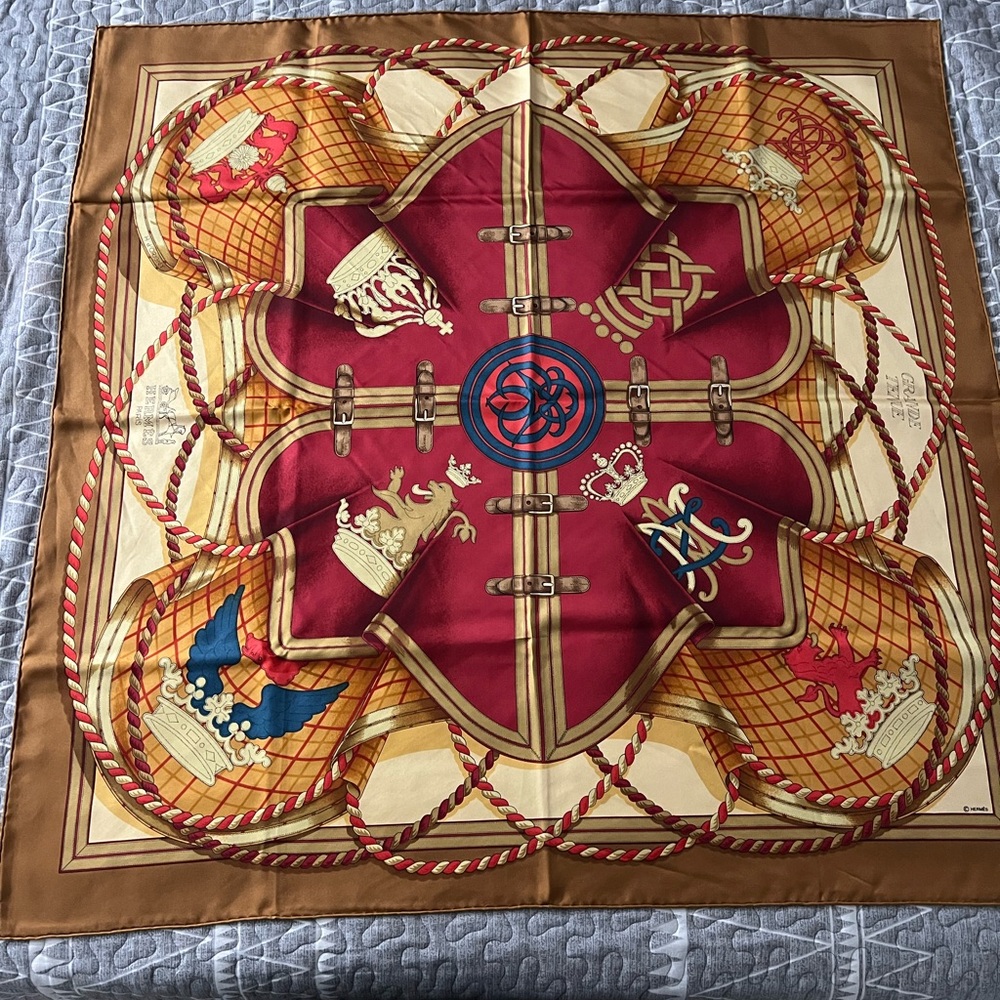 Hermes Gold and Red Silk Scarf - Picture 2 of 9
